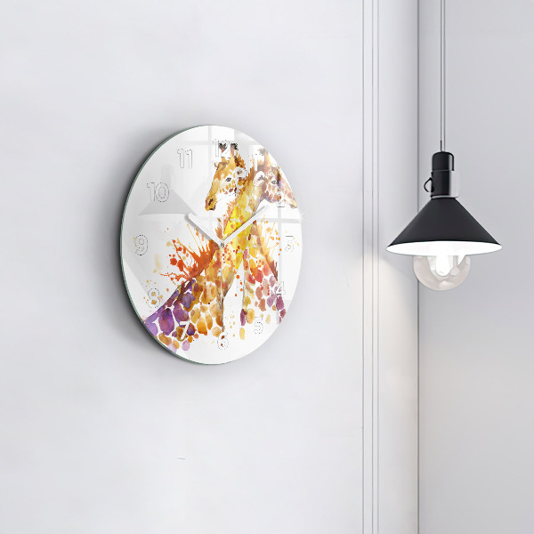 Orologio rotondo in vetro Giraffa - acquerello