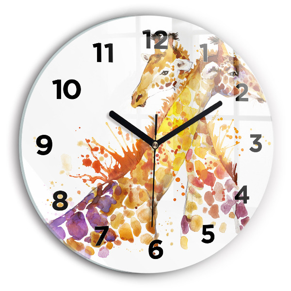 Orologio rotondo in vetro Giraffa - acquerello