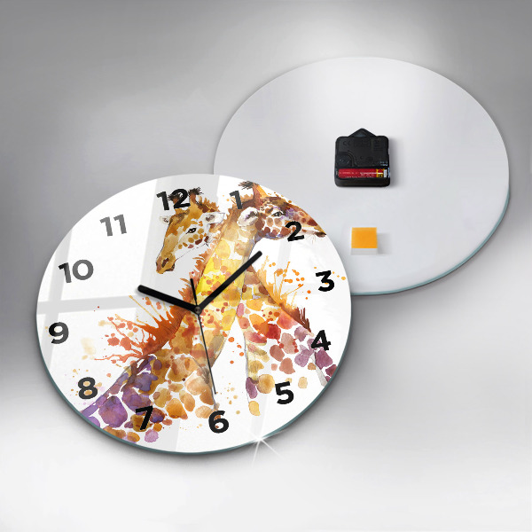 Orologio rotondo in vetro Giraffa - acquerello