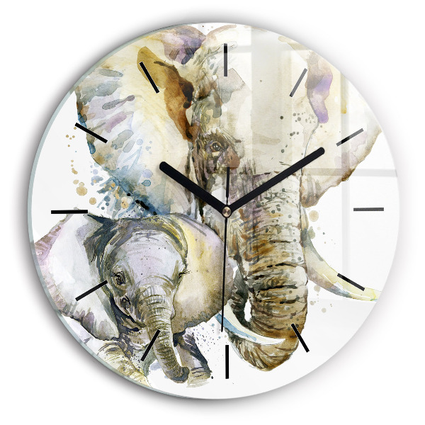 Orologio rotondo in vetro Animali dipinti elefanti