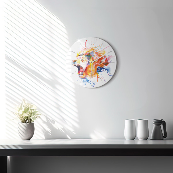 Orologio rotondo in vetro Leone - acquerello
