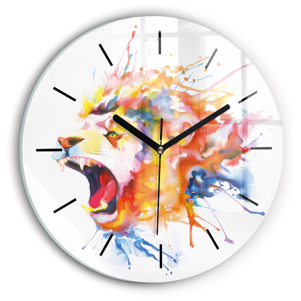 Orologio rotondo in vetro Leone - acquerello