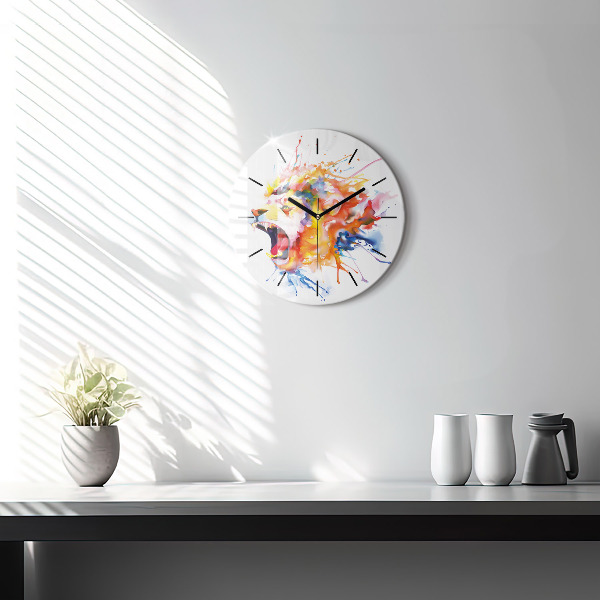Orologio rotondo in vetro Leone - acquerello