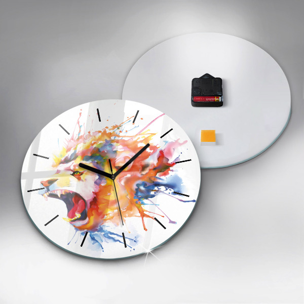 Orologio rotondo in vetro Leone - acquerello