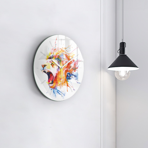 Orologio rotondo in vetro Leone - acquerello