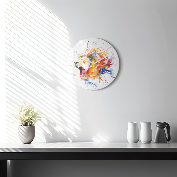 Orologio rotondo in vetro Leone - acquerello