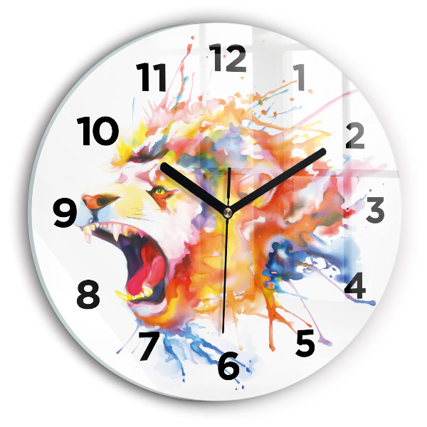 Orologio rotondo in vetro Leone - acquerello