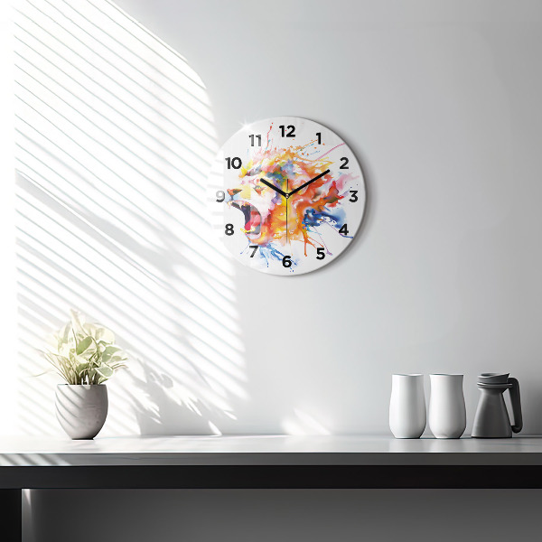 Orologio rotondo in vetro Leone - acquerello