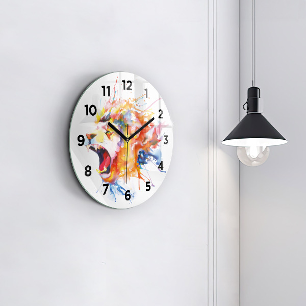 Orologio rotondo in vetro Leone - acquerello
