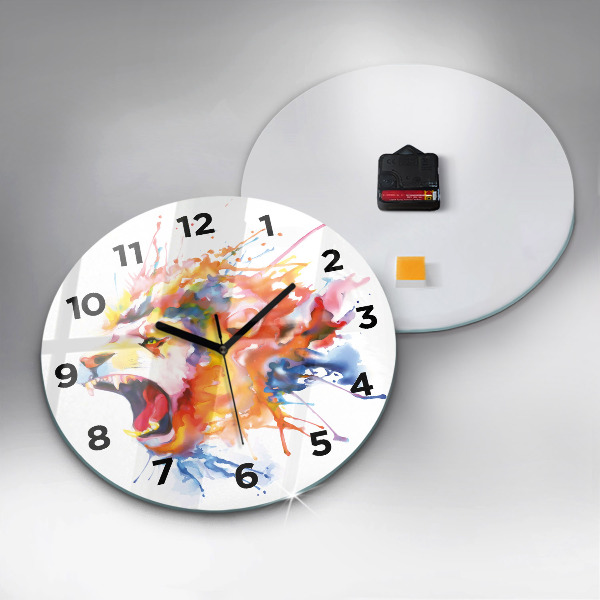 Orologio rotondo in vetro Leone - acquerello