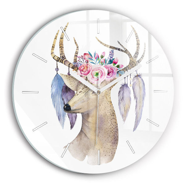 Orologio rotondo in vetro Testa di cervo e fiori