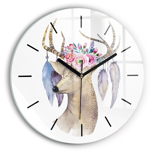 Orologio rotondo in vetro Testa di cervo e fiori