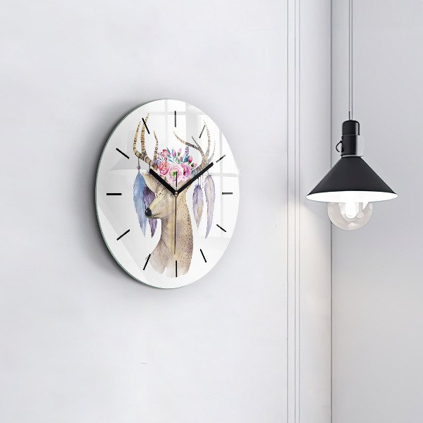 Orologio rotondo in vetro Testa di cervo e fiori