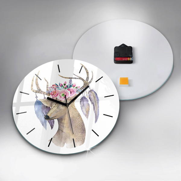 Orologio rotondo in vetro Testa di cervo e fiori