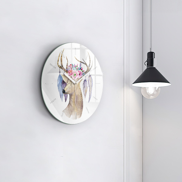 Orologio rotondo in vetro Testa di cervo e fiori