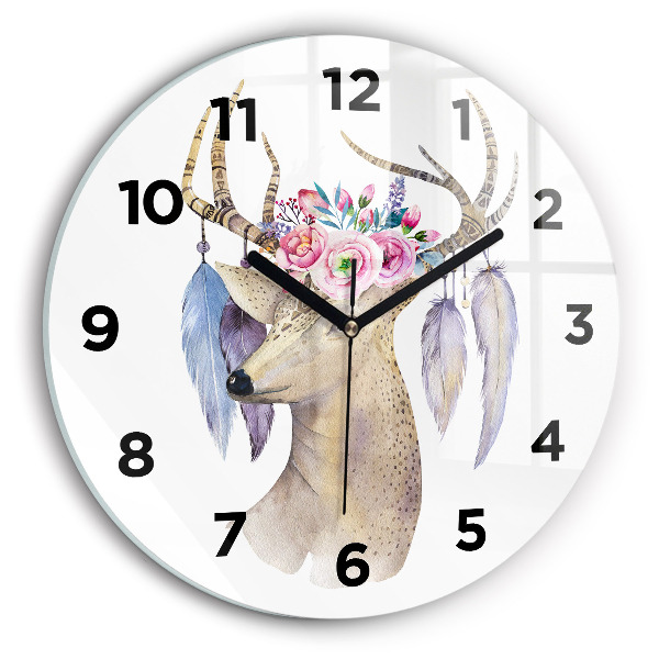 Orologio rotondo in vetro Testa di cervo e fiori