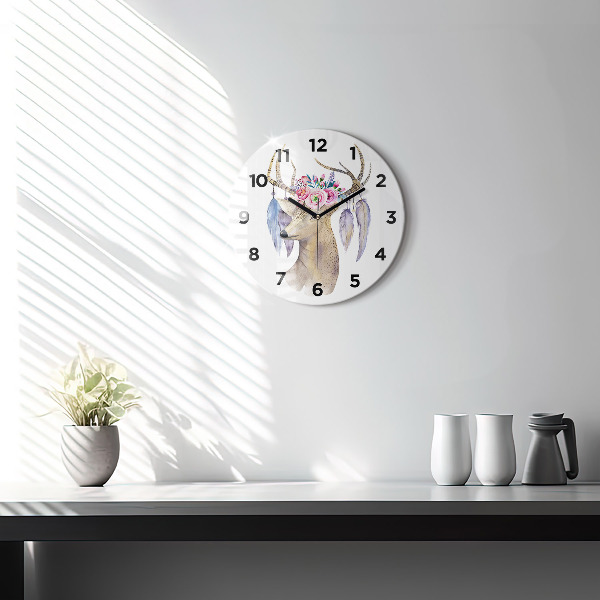 Orologio rotondo in vetro Testa di cervo e fiori
