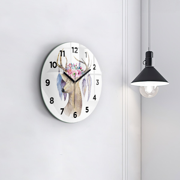 Orologio rotondo in vetro Testa di cervo e fiori