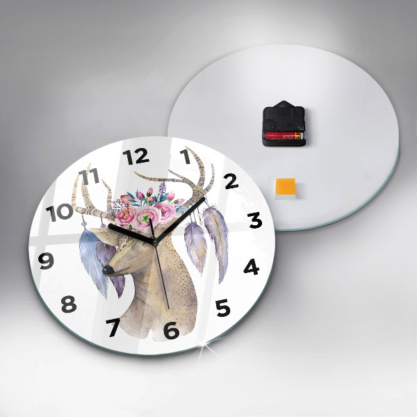 Orologio rotondo in vetro Testa di cervo e fiori