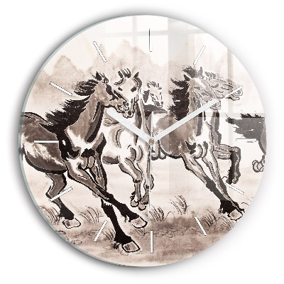 Orologio rotondo in vetro Cavalli al galoppo