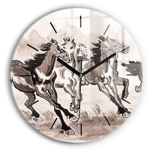 Orologio rotondo in vetro Cavalli al galoppo
