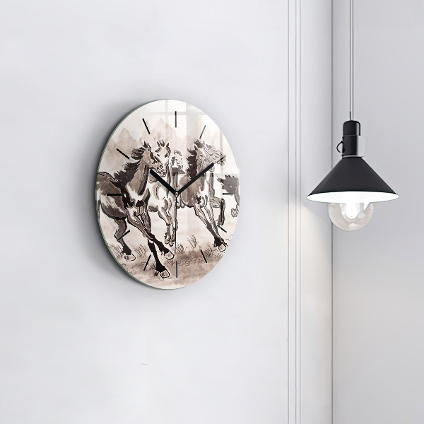 Orologio rotondo in vetro Cavalli al galoppo