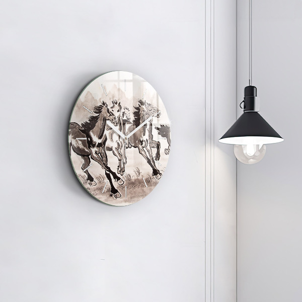 Orologio rotondo in vetro Cavalli al galoppo