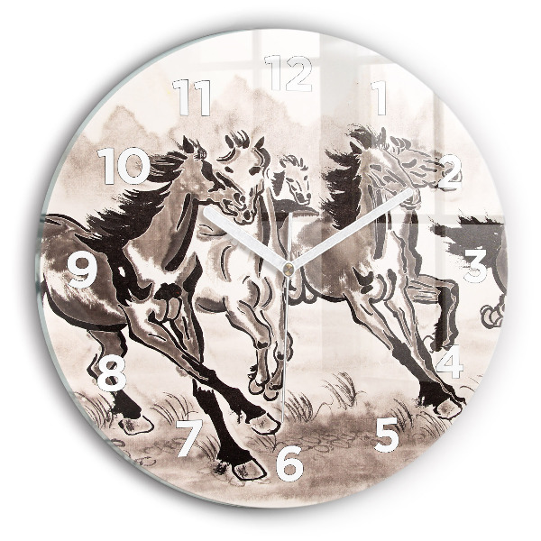 Orologio rotondo in vetro Cavalli al galoppo