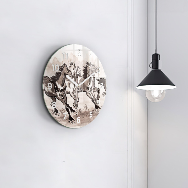 Orologio rotondo in vetro Cavalli al galoppo