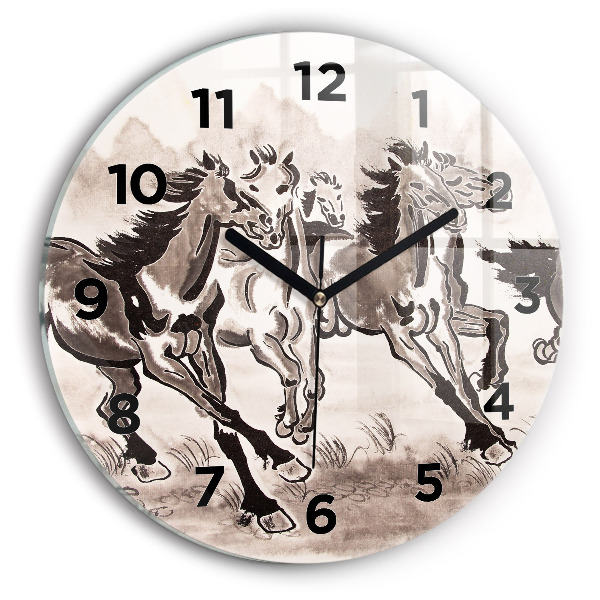 Orologio rotondo in vetro Cavalli al galoppo