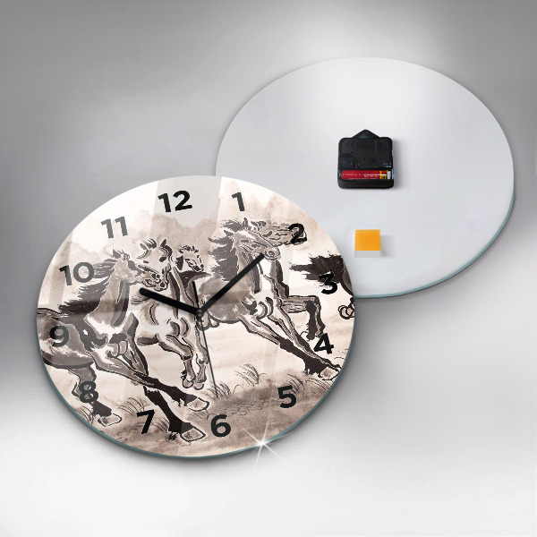 Orologio rotondo in vetro Cavalli al galoppo