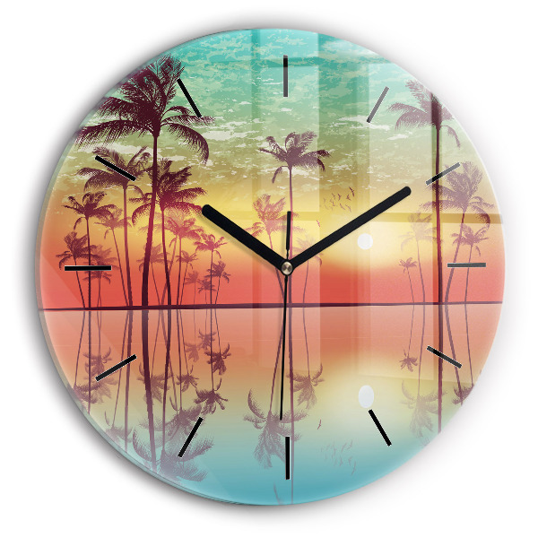 Orologio rotondo in vetro Palme tropicali