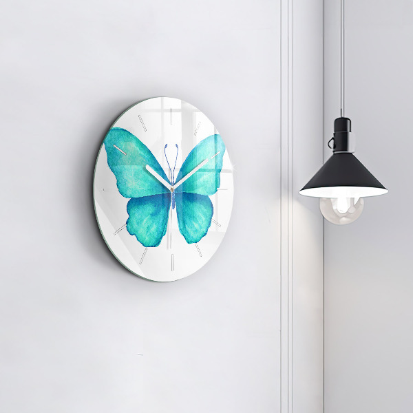 Orologio rotondo in vetro Farfalla estiva turchese
