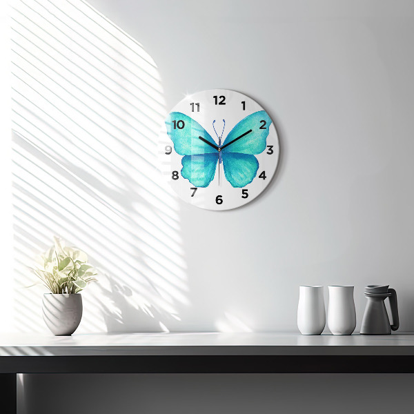 Orologio rotondo in vetro Farfalla estiva turchese