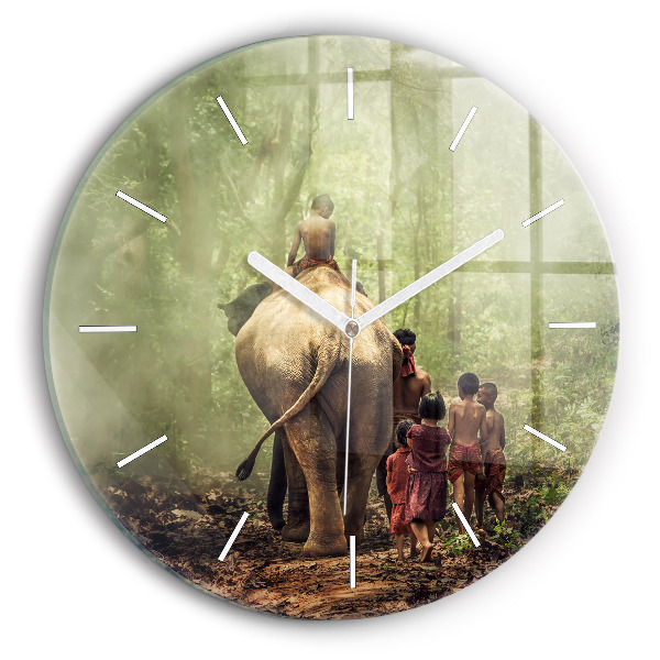 Orologio rotondo in vetro Bambini che guidano un elefante