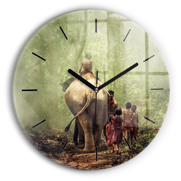 Orologio rotondo in vetro Bambini che guidano un elefante