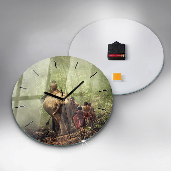 Orologio rotondo in vetro Bambini che guidano un elefante
