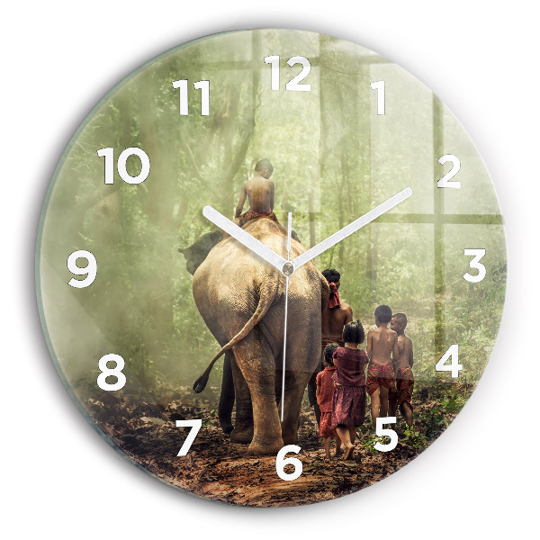 Orologio rotondo in vetro Bambini che guidano un elefante