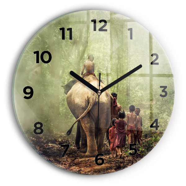Orologio rotondo in vetro Bambini che guidano un elefante
