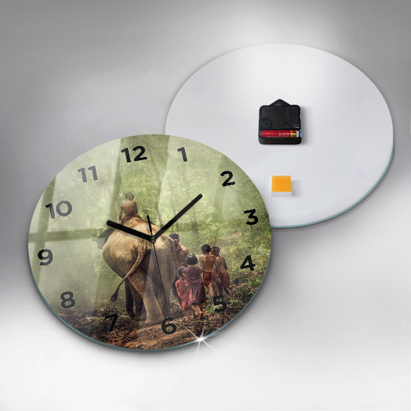 Orologio rotondo in vetro Bambini che guidano un elefante