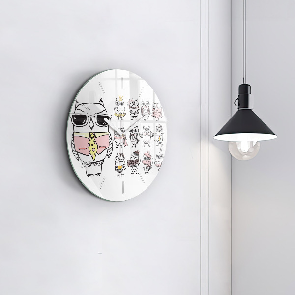 Orologio rotondo in vetro Poster gufo d'epoca