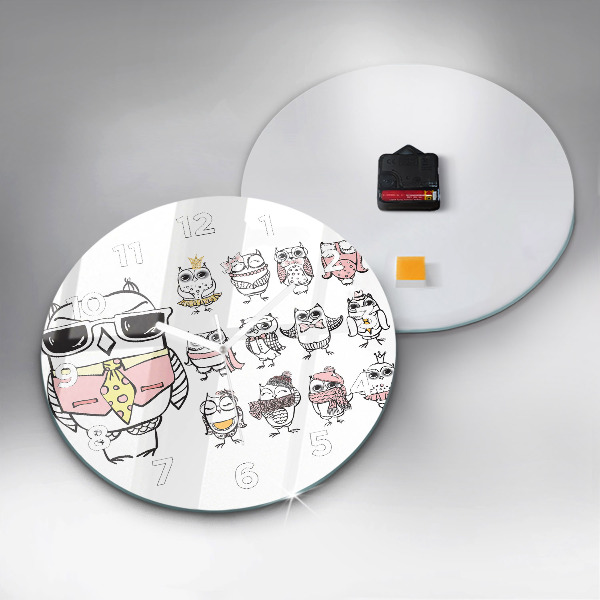 Orologio rotondo in vetro Poster gufo d'epoca