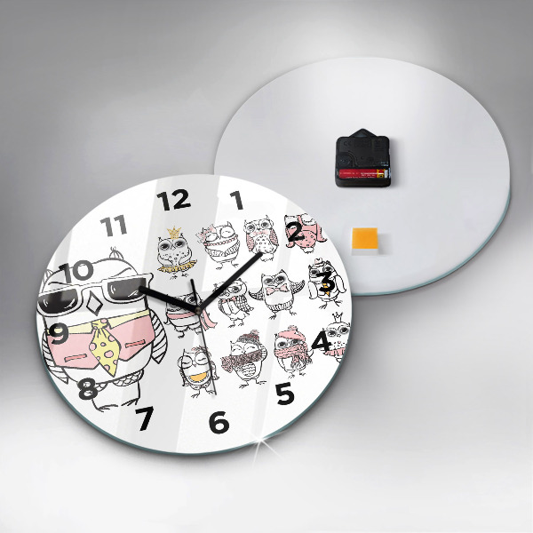 Orologio rotondo in vetro Poster gufo d'epoca