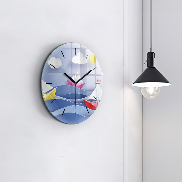 Orologio rotondo in vetro Barche a vela colorate origami