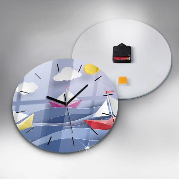 Orologio rotondo in vetro Barche a vela colorate origami