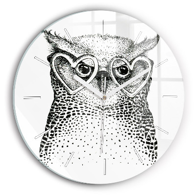 Orologio rotondo in vetro Gufo disegnato con gli occhiali