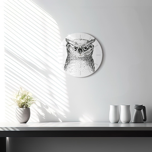 Orologio rotondo in vetro Gufo disegnato con gli occhiali