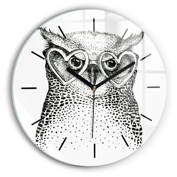 Orologio rotondo in vetro Gufo disegnato con gli occhiali