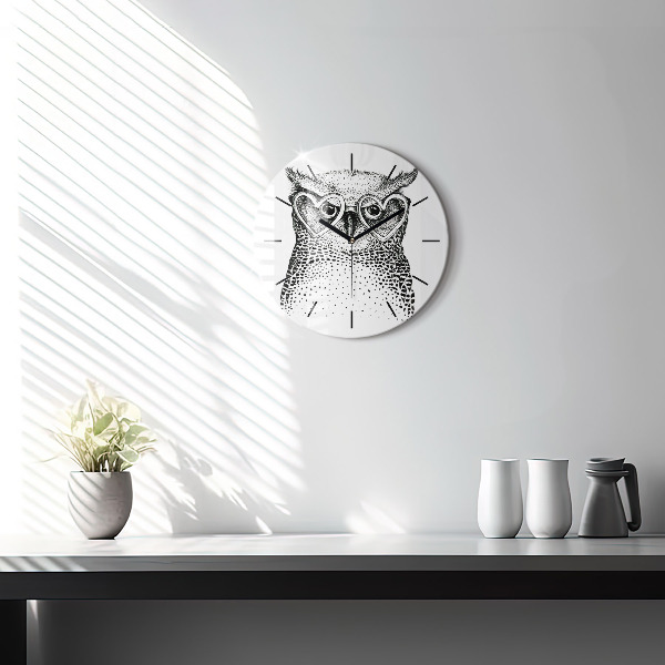 Orologio rotondo in vetro Gufo disegnato con gli occhiali