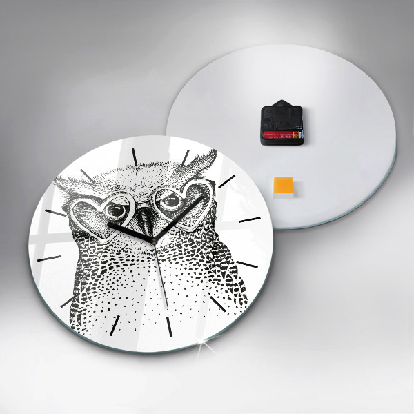 Orologio rotondo in vetro Gufo disegnato con gli occhiali